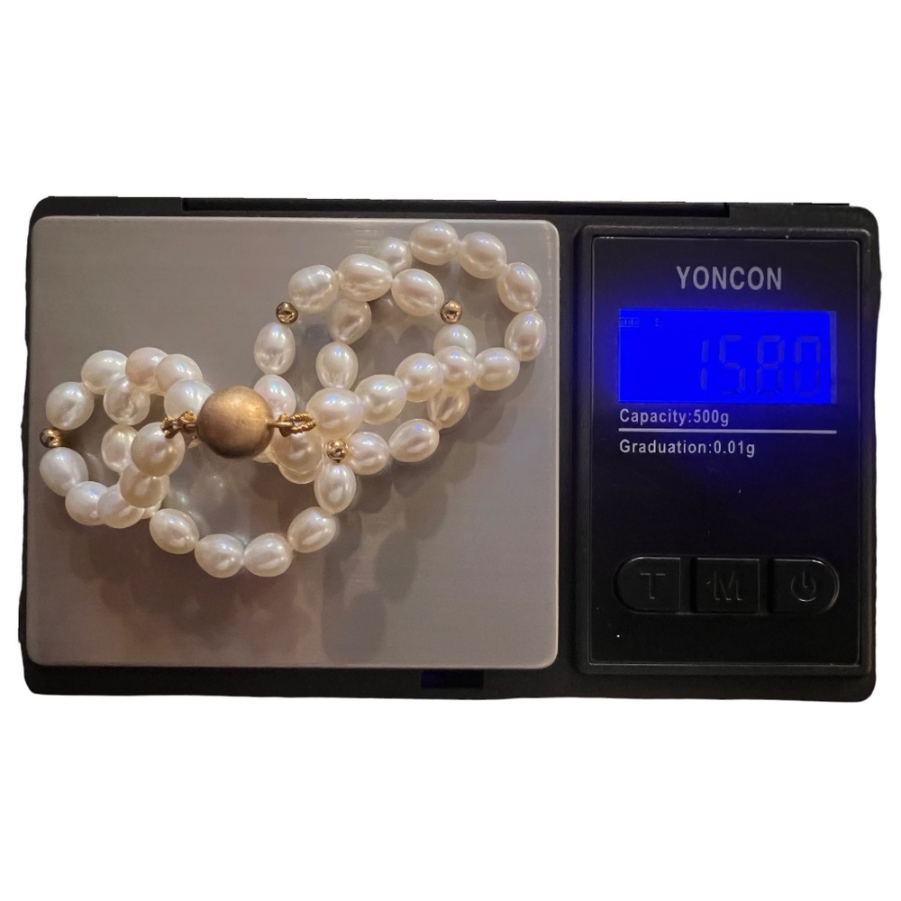 Vintage Double-Strand Pearl Bracelet with 14K Gold Box Clasp & Spacers, 7” - Picture 11 of 11